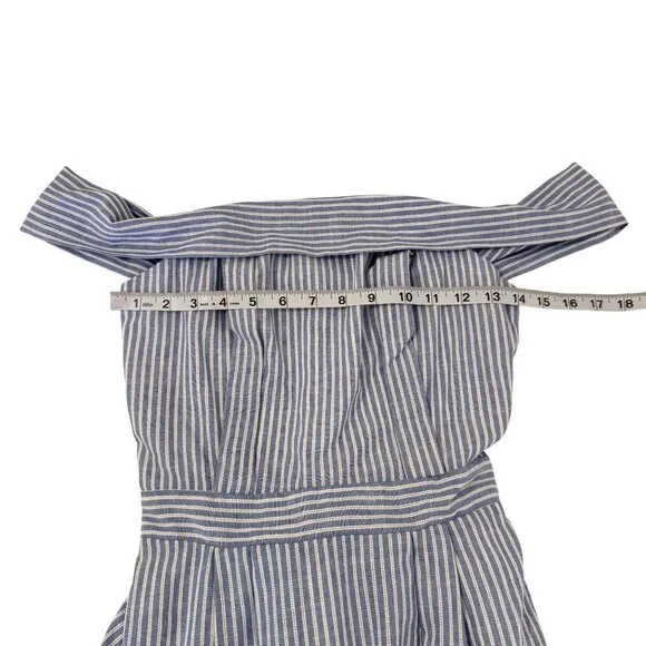 JOA Women's Striped Blue & White Poplin Off-the-Shoulder Midi Dress Size S - Picture 5 of 7